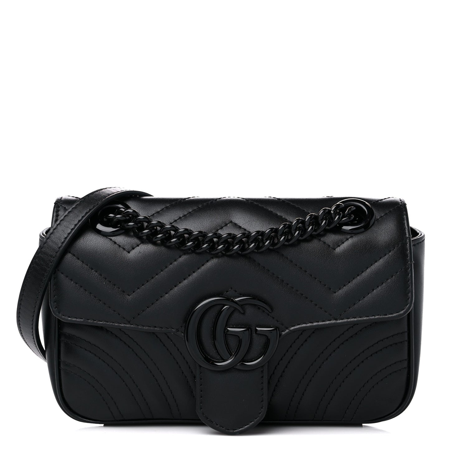 Calfskin Matelasse Monochrome Mini GG Marmont Shoulder Bag Black