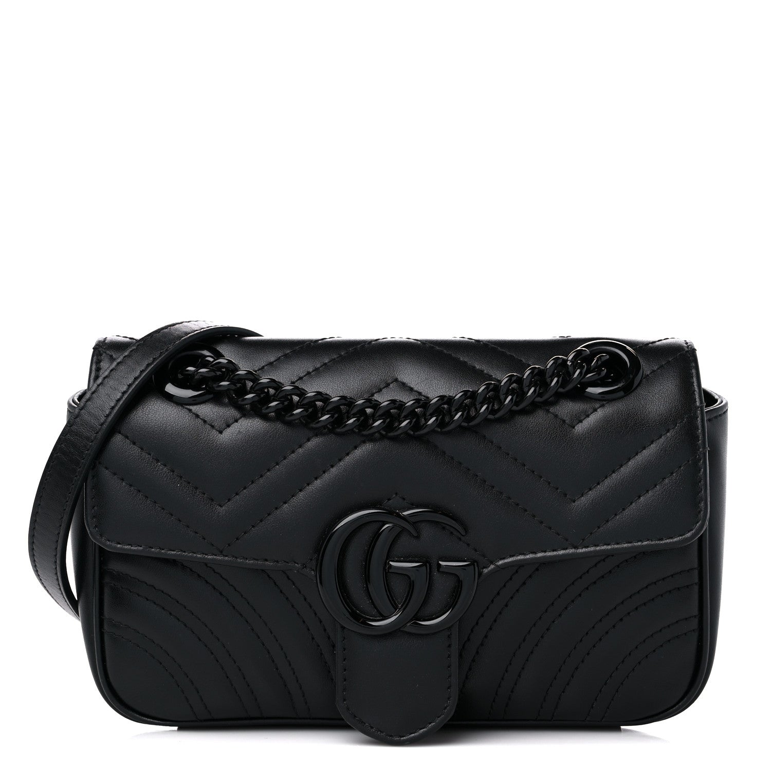 Gucci Calfskin Matelasse Monochrome Mini GG Marmont Shoulder Bag Black 1 of 11