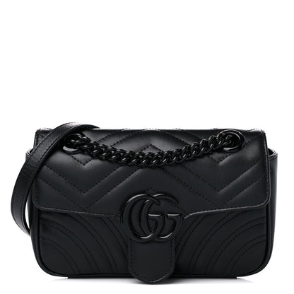 Gucci Calfskin Matelasse Monochrome Mini GG Marmont Shoulder Bag Black 1 of 11
