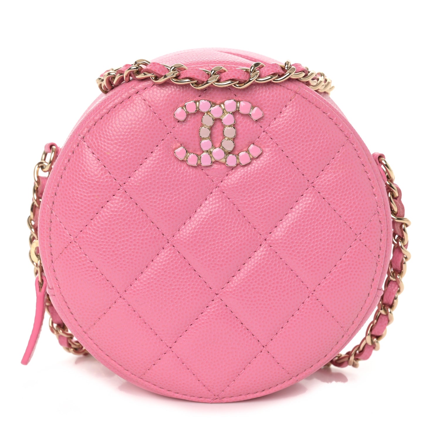 Caviar Quilted Gripoix CC Round Clutch With Chain Pink