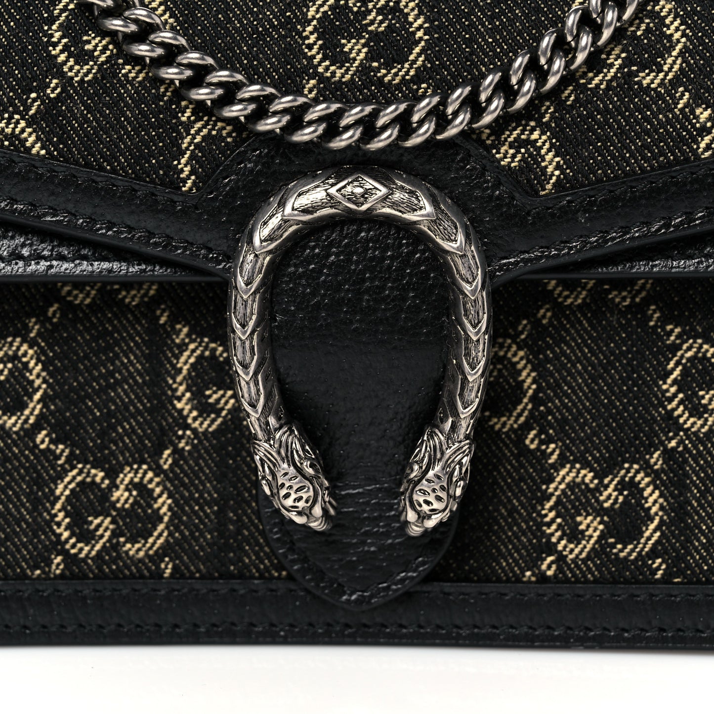 Jacquard Black Denim GG Monogram Super Mini Dionysus Shoulder Bag Black Ivory