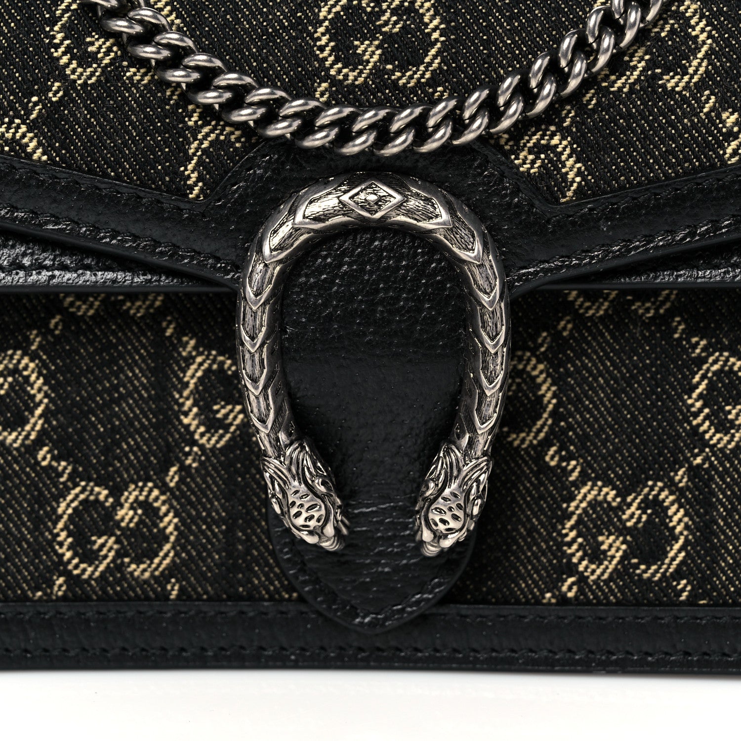 Gucci Jacquard Black Denim GG Monogram Super Mini Dionysus Shoulder Bag Black Ivory 6 of 9
