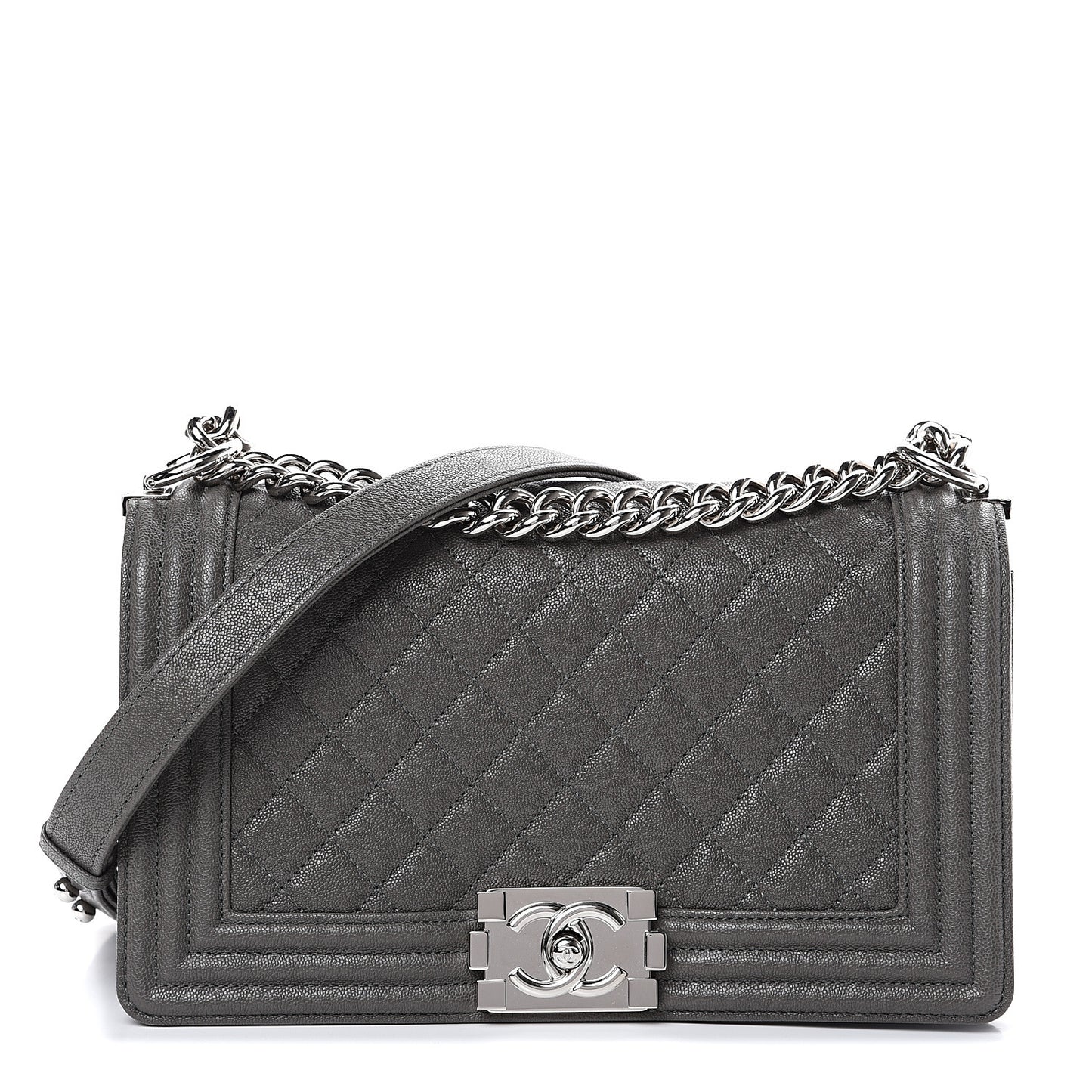 Caviar Quilted Medium Boy Flap Grey
