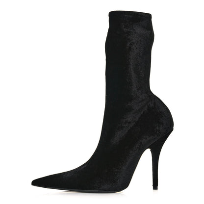 Balenciaga Velvet Spandex Extreme Pointed Toe Knife Ankle Boots 38 Black 1 of 6