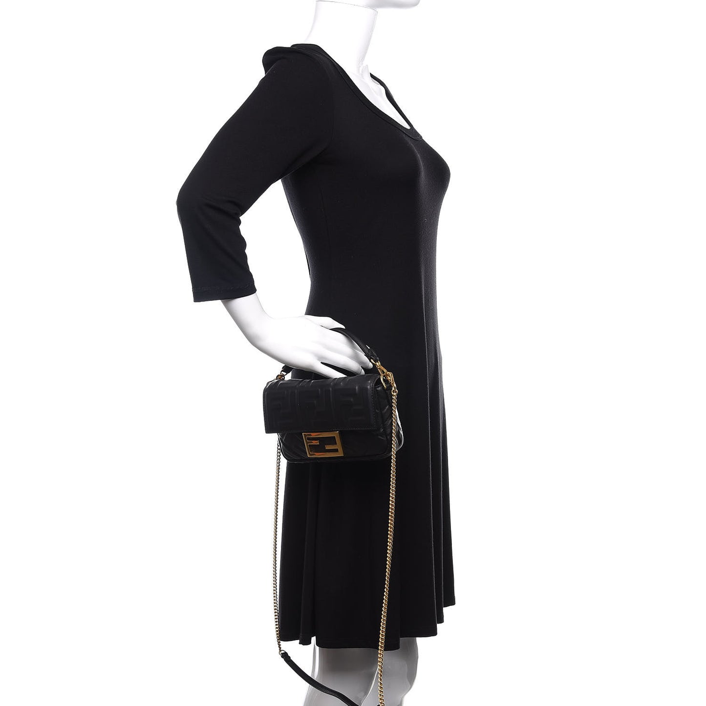 Nappa FF 1974 Embossed Mini Baguette Black
