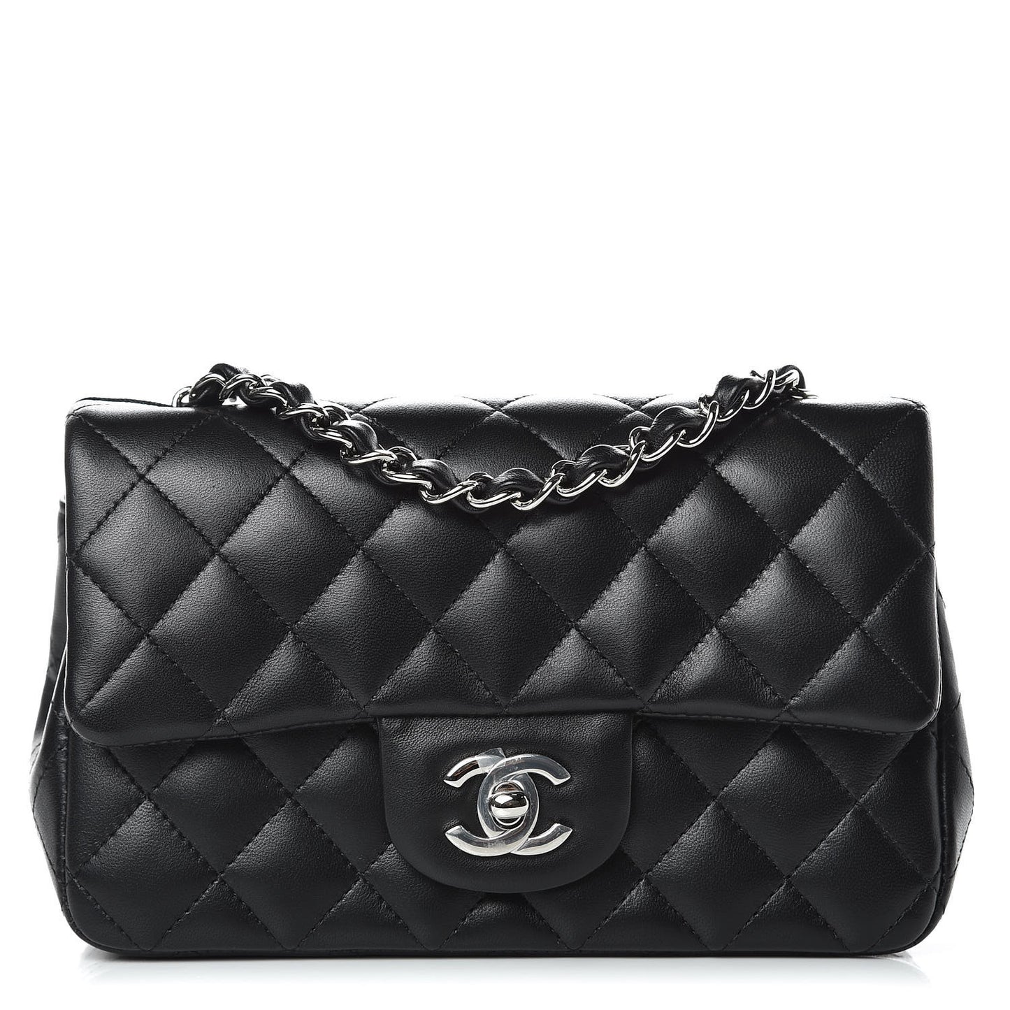 Lambskin Quilted Mini Rectangular Flap Black