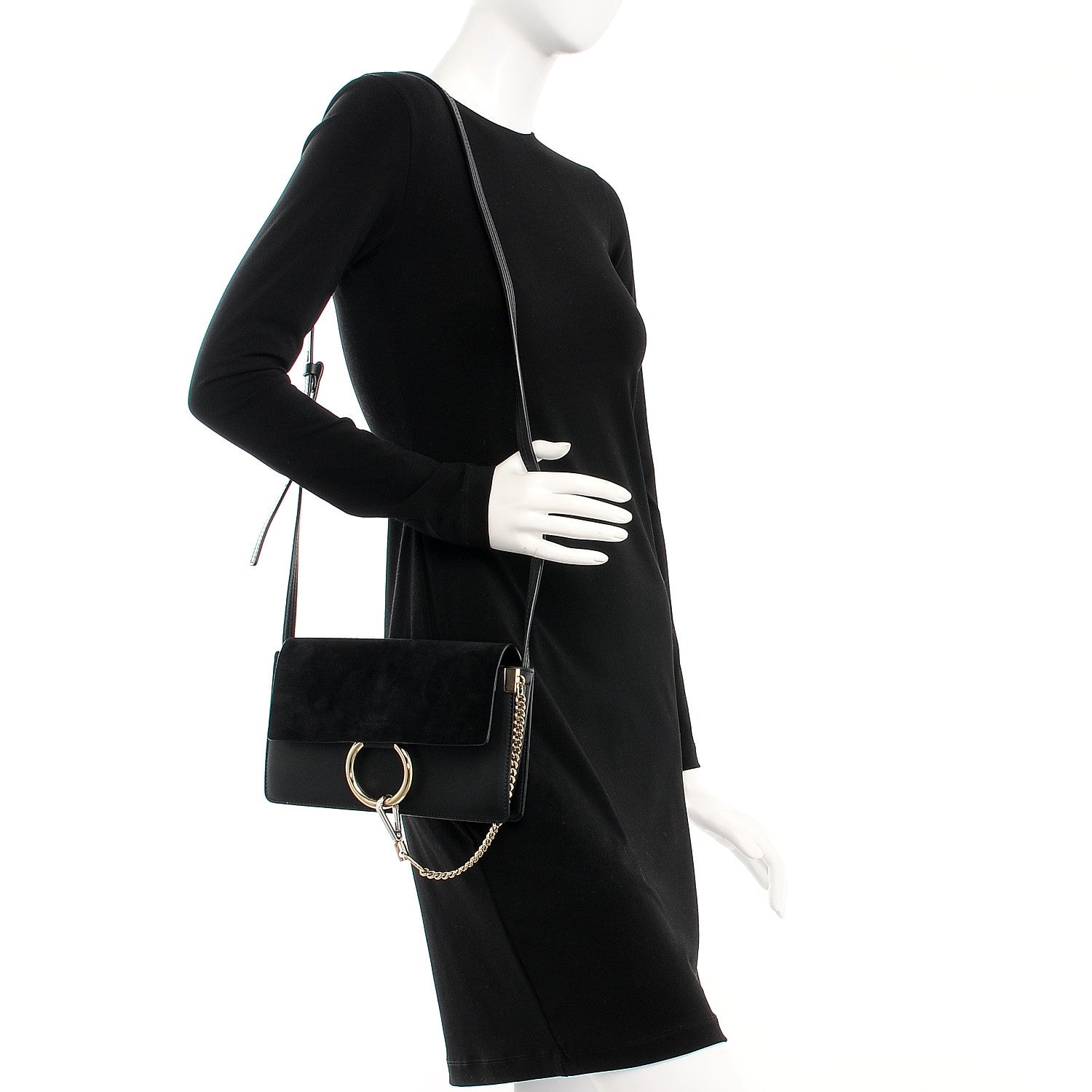 Chloe Suede Calfskin Small Faye Shoulder Bag Black 2 of 7
