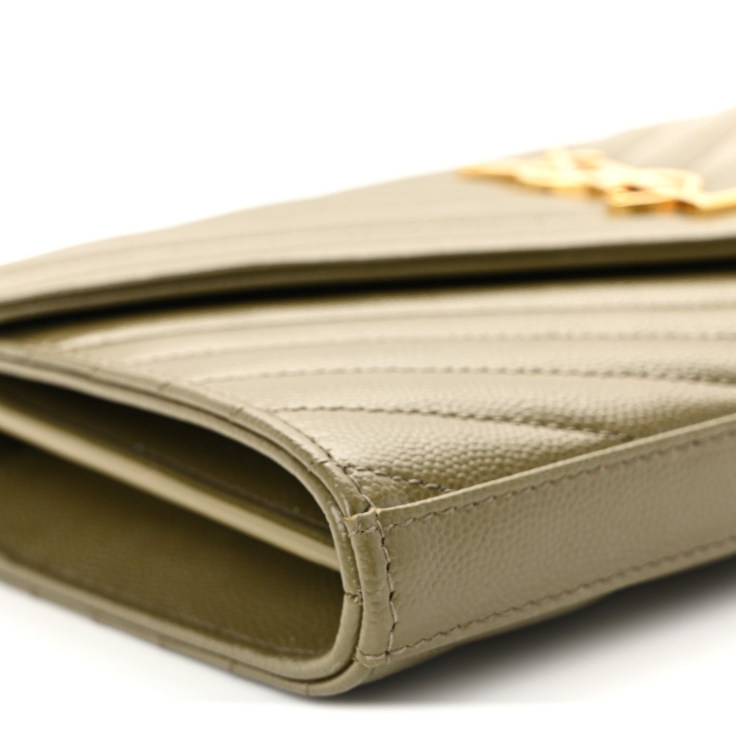 Saint Laurent Grain De Poudre Matelasse Chevron Monogram Chain Wallet Vert Kaki 8 of 9