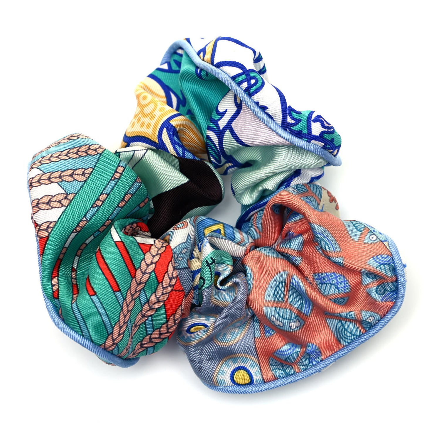 Silk Patchwork Claudia Scrunchie Pale Blue