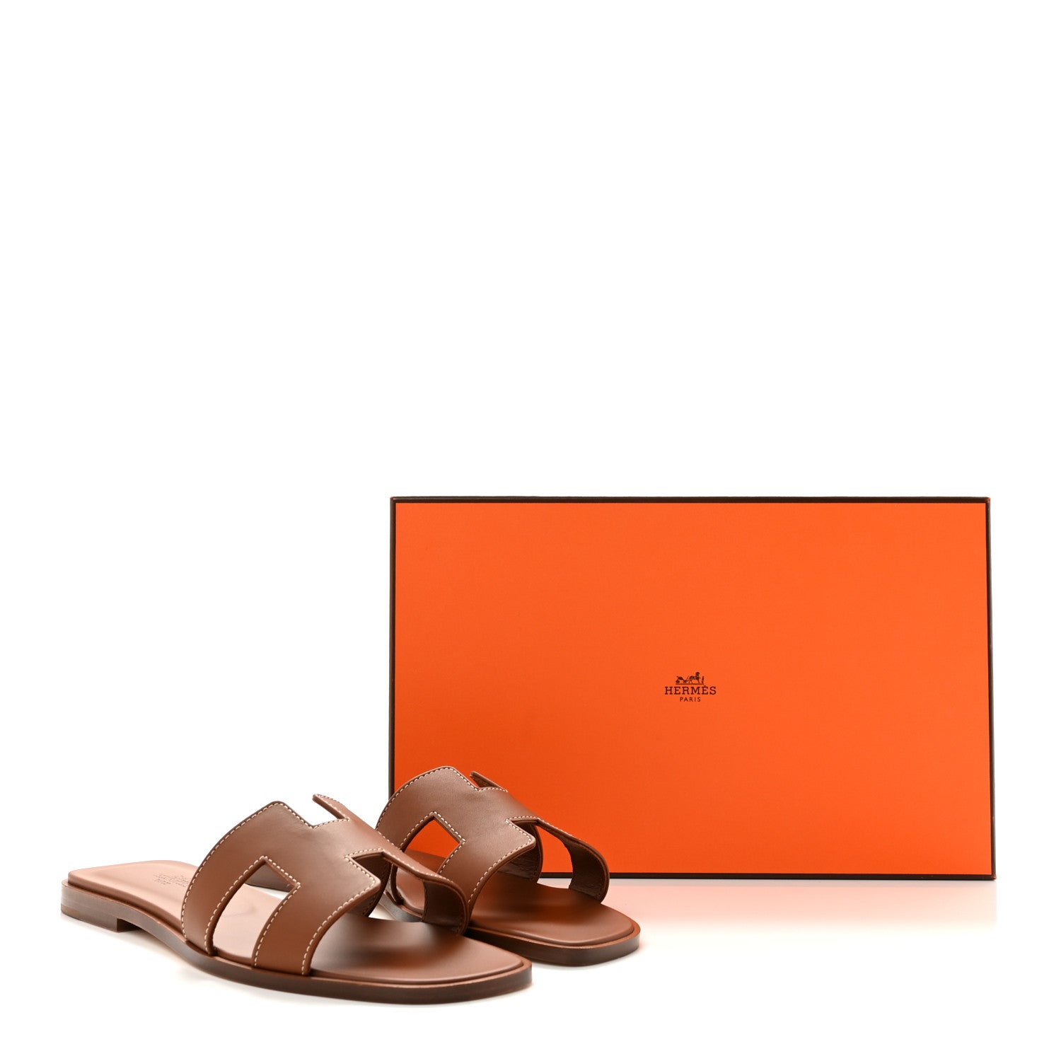 Hermes Box Calfskin Oran Sandals 37.5 Gold 10 of 10