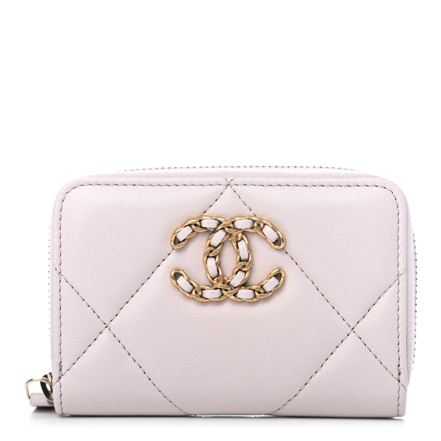 Lambskin Quilted Chanel 19 Zip Around Coin Purse Wallet Light Pink