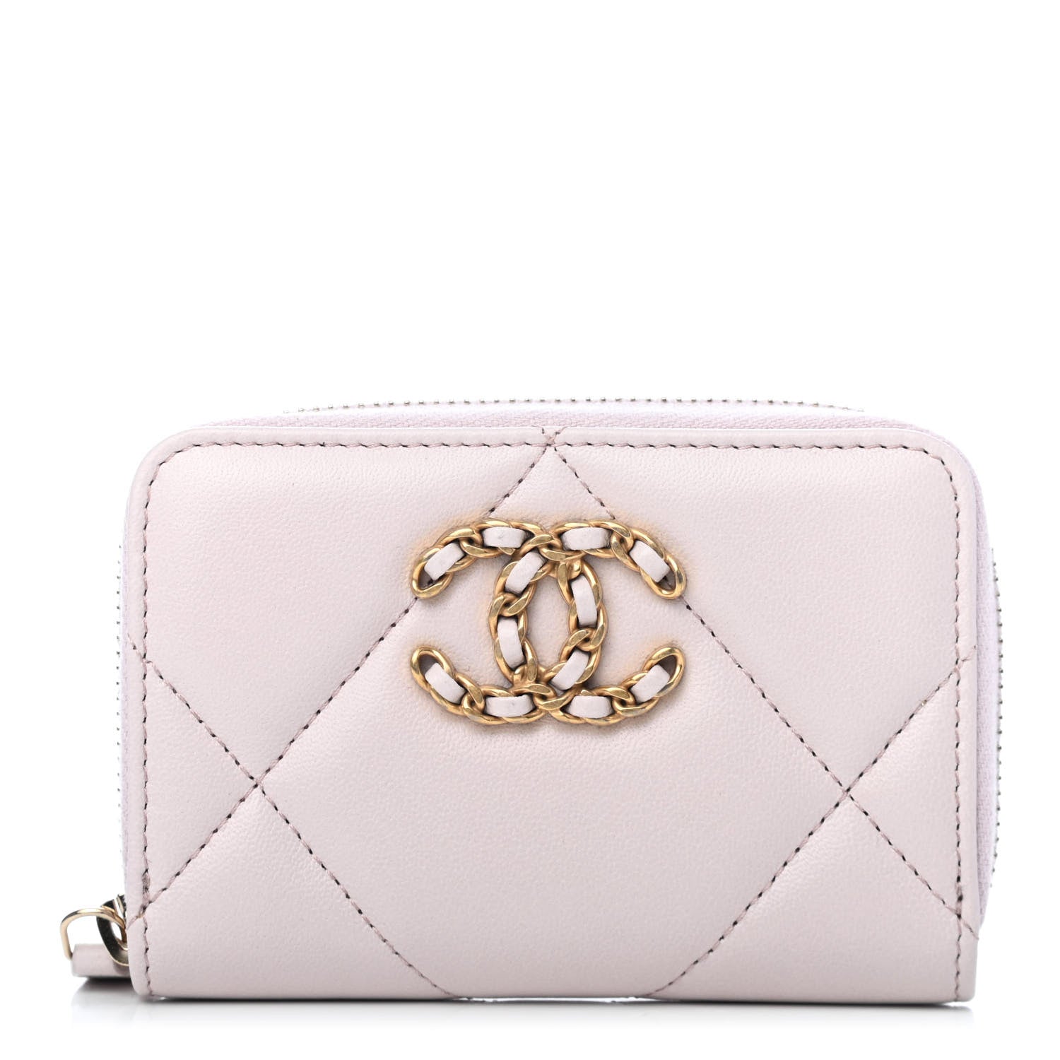 Chanel Lambskin Quilted Chanel 19 Zip Around Coin Purse Wallet Light Pink 1 of 4