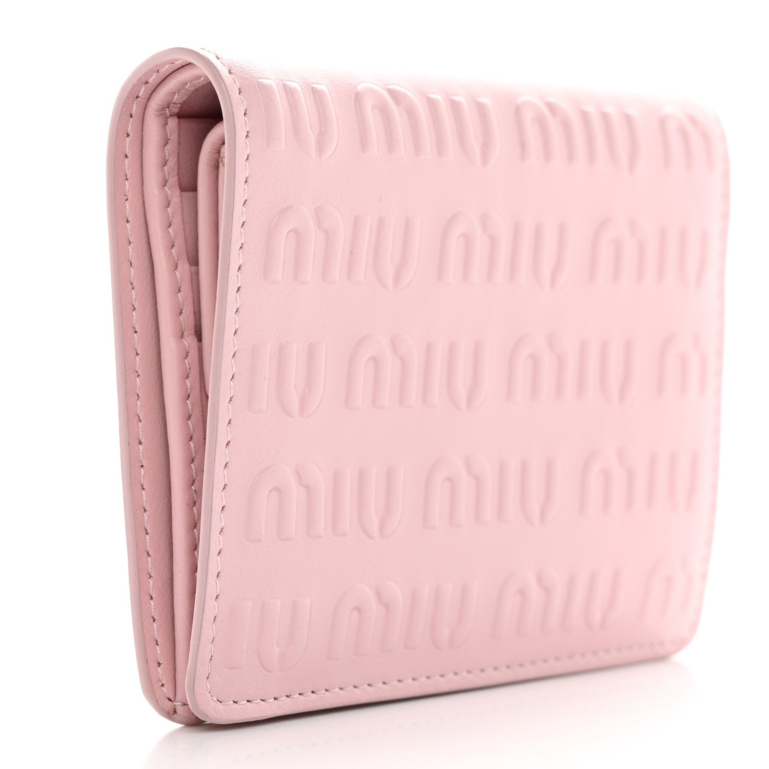 Miu Miu Calfskin Logo Embossed Bi-Fold Compact Wallet Alabastro 3 of 9