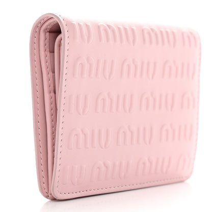 Miu Miu Calfskin Logo Embossed Bi-Fold Compact Wallet Alabastro 3 of 9
