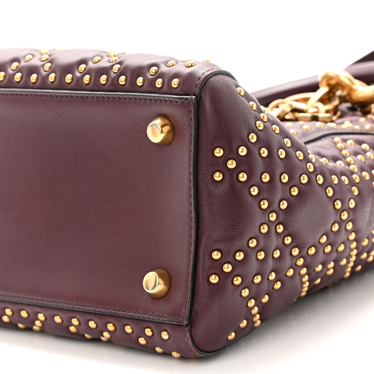 Calfskin Cannage Studded Medium Supple Lady Dior Deep Amaranth
