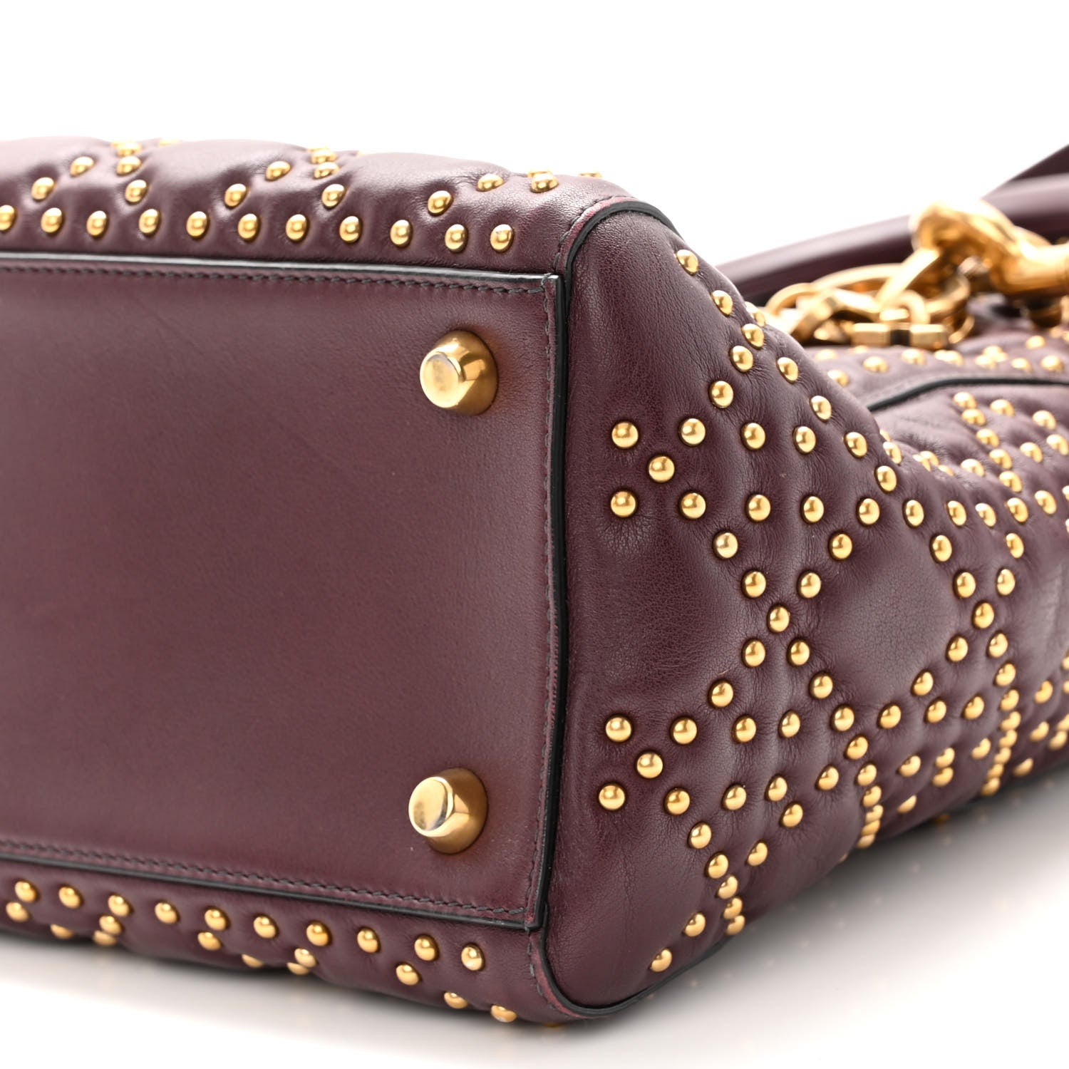 Christian Dior Calfskin Cannage Studded Medium Supple Lady Dior Deep Amaranth 9 of 9