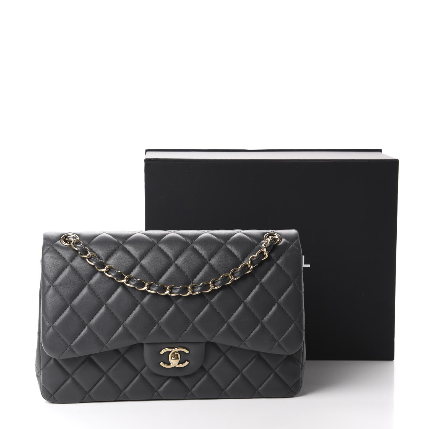Chanel Lambskin Quilted Jumbo Double Flap Dark Grey 15 of 15