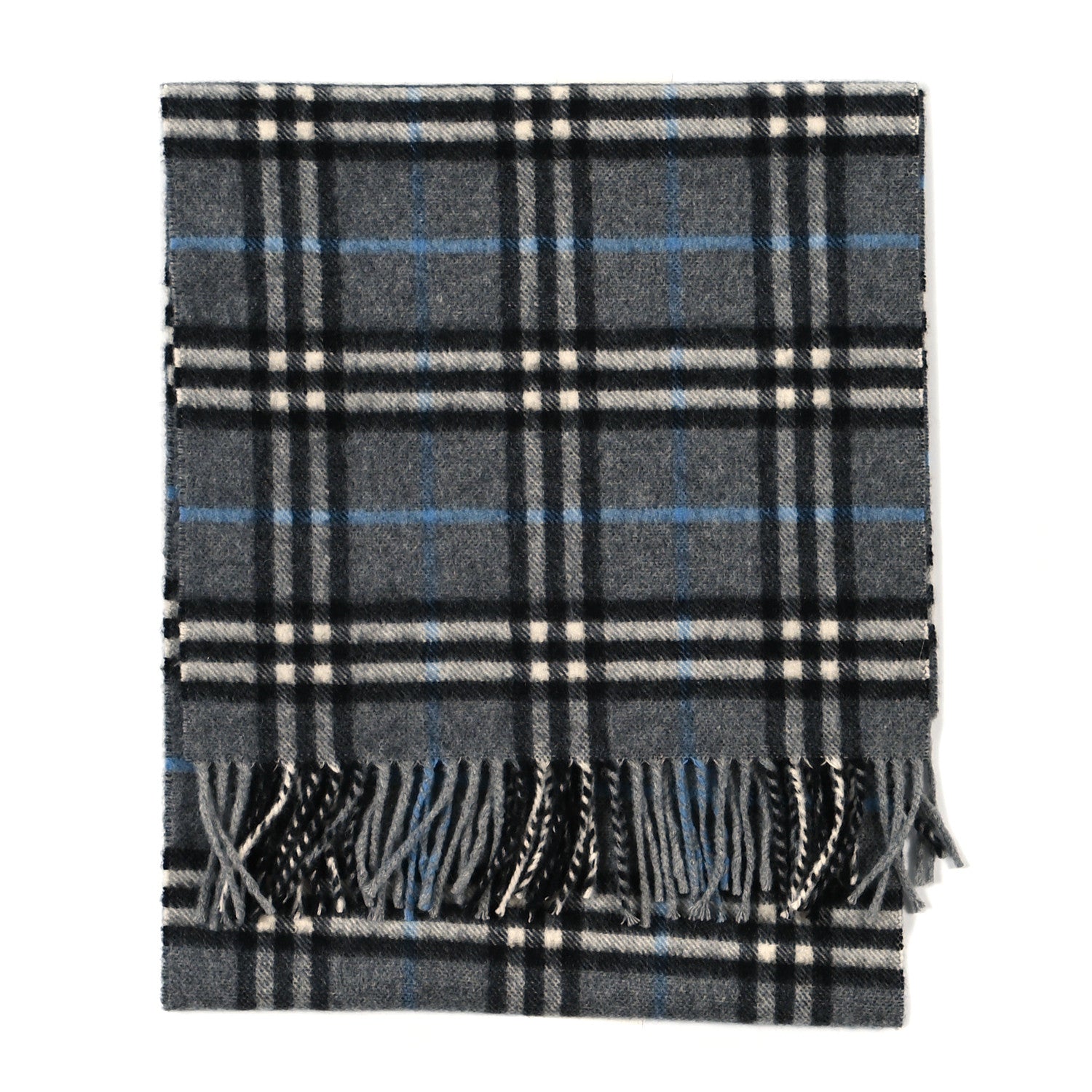 Burberry Cashmere Classic Check Fringe Scarf Grey 2 of 3