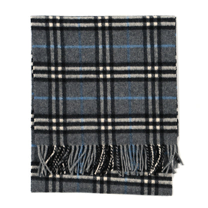 Burberry Cashmere Classic Check Fringe Scarf Grey 2 of 3