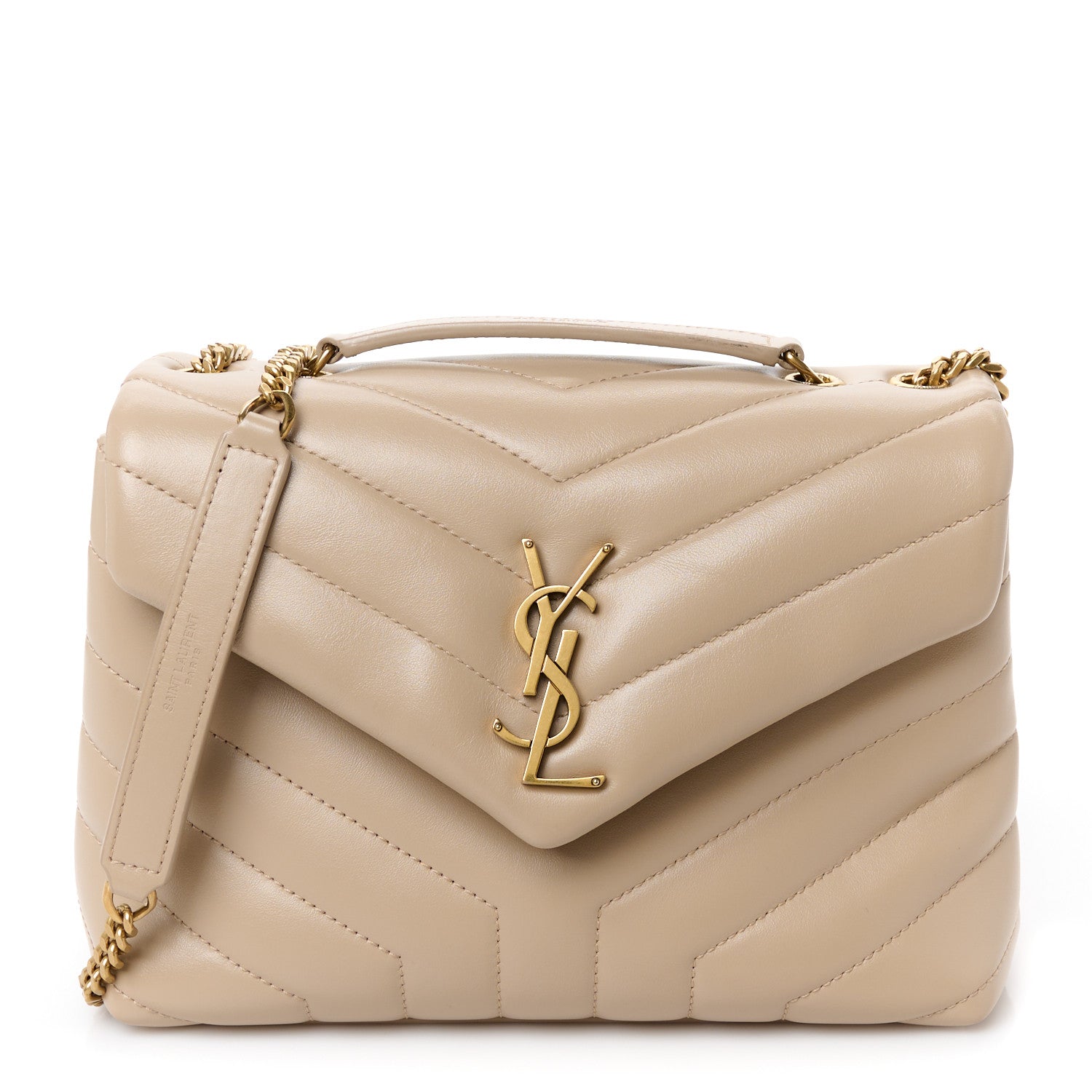 Saint Laurent Calfskin Y Quilted Monogram Small Loulou Chain Satchel Dark Beige 1 of 11
