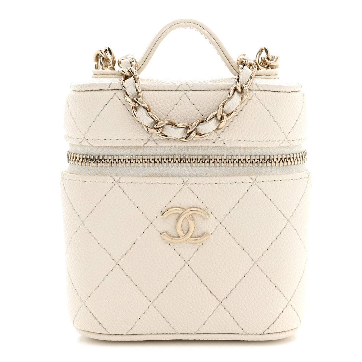 Chanel Caviar Quilted Small Handle With Care Vanity Case With Chain White 1 of 13