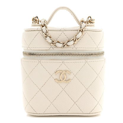 Chanel Caviar Quilted Small Handle With Care Vanity Case With Chain White 1 of 13