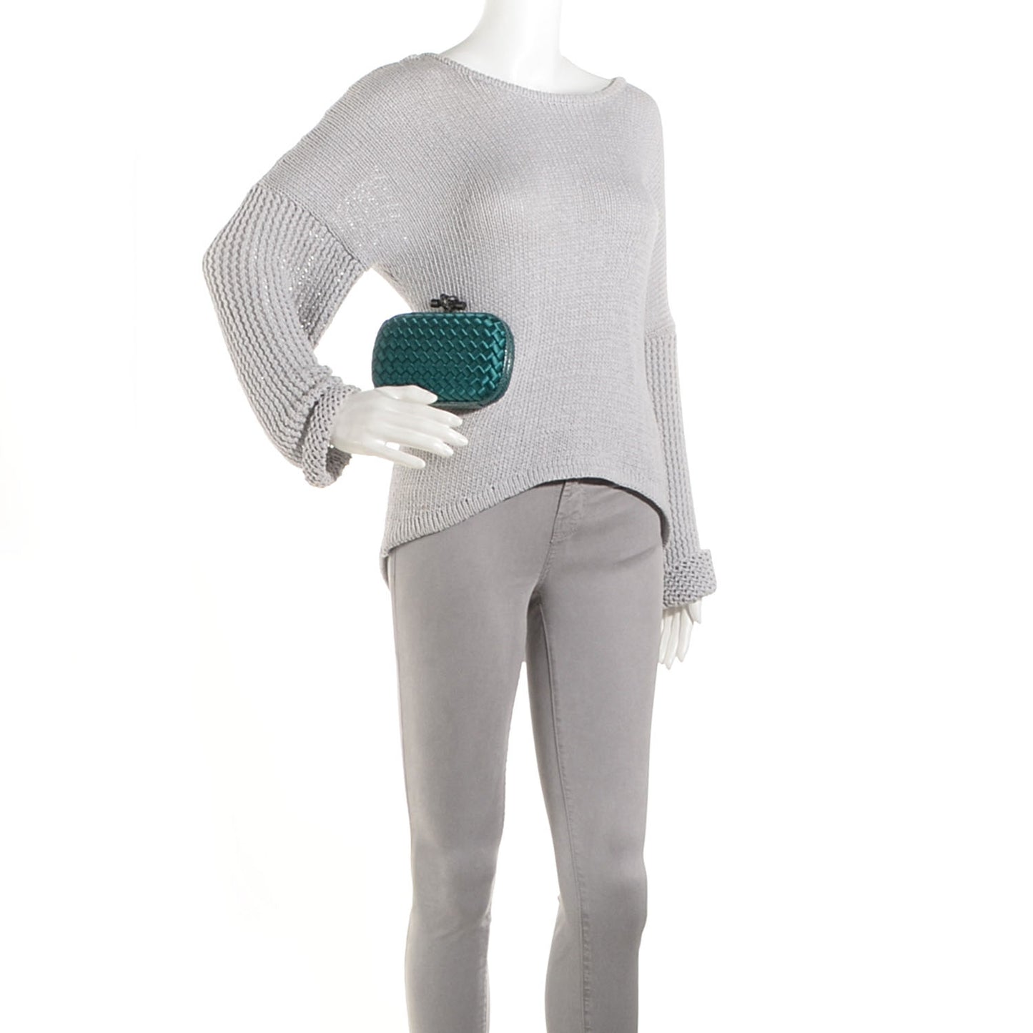 Satin Intreccio Impero Ayers Knot Clutch Teal