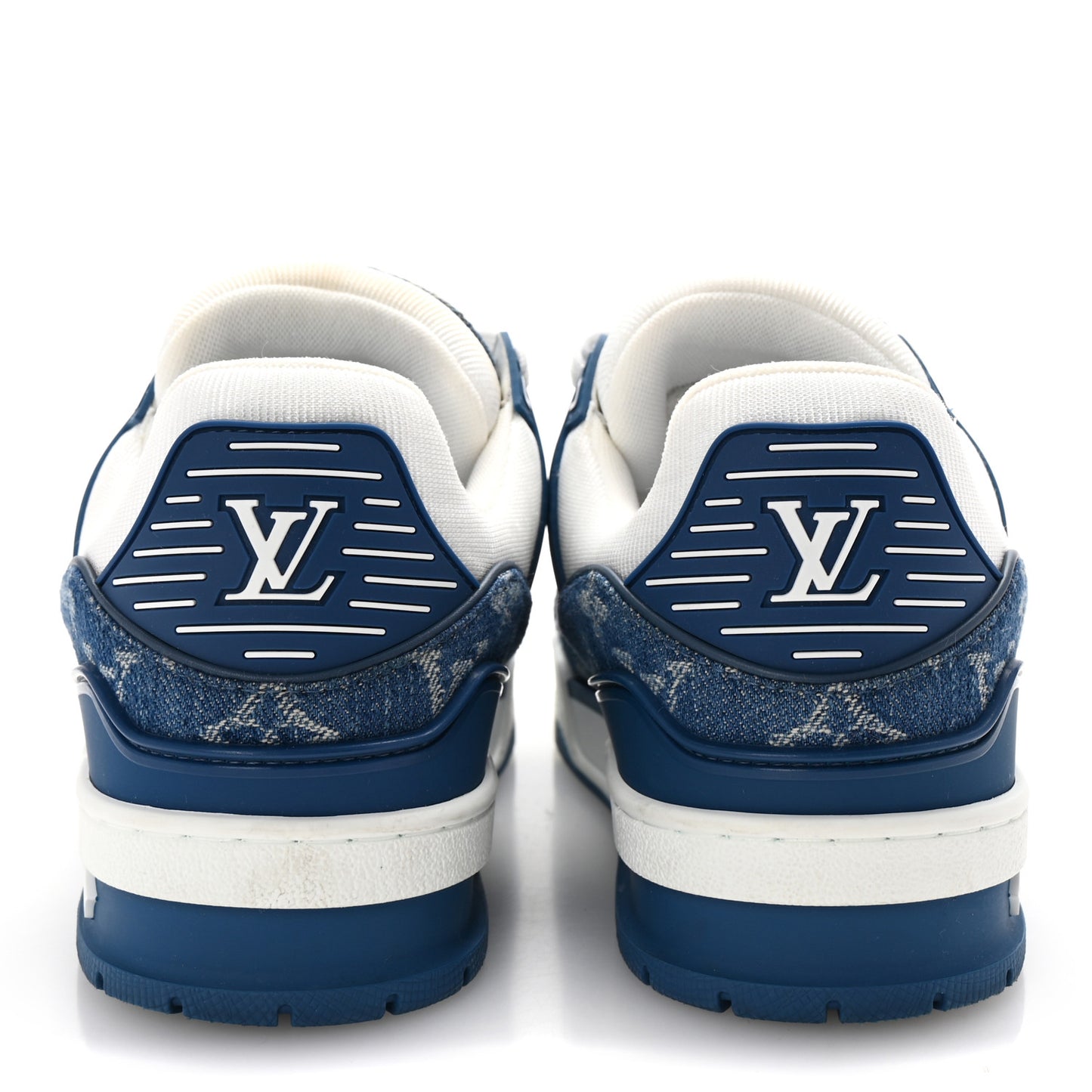 Calfskin Embossed Monogram Denim Womens LV Trainer Sneakers 38 Blue