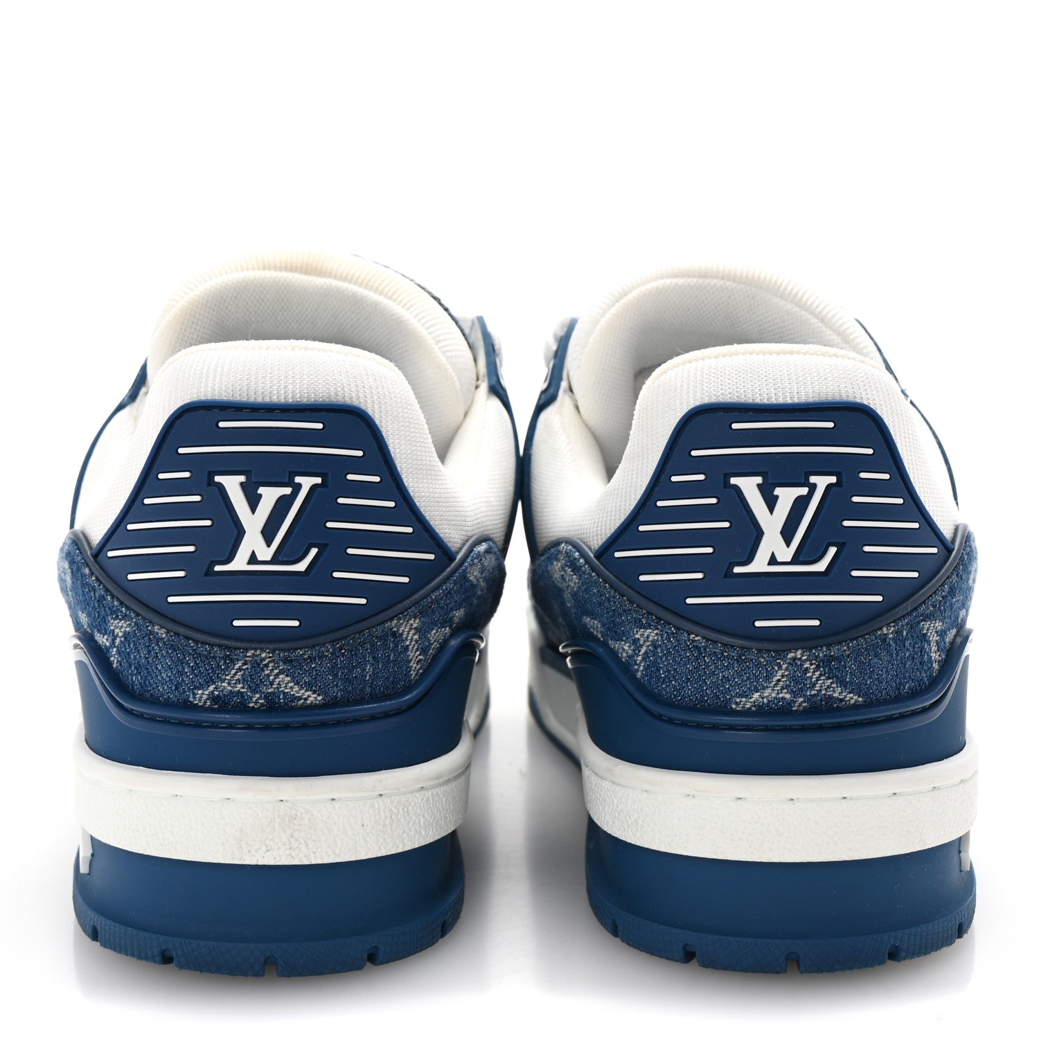 Louis Vuitton Calfskin Embossed Monogram Denim Womens LV Trainer Sneakers 38 Blue 6 of 11