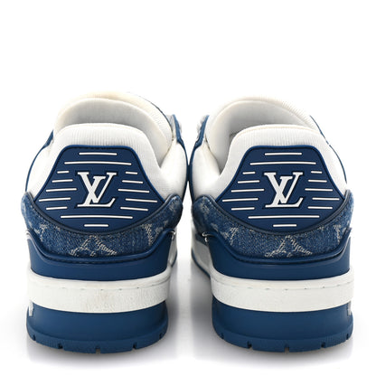 Louis Vuitton Calfskin Embossed Monogram Denim Womens LV Trainer Sneakers 38 Blue 6 of 11