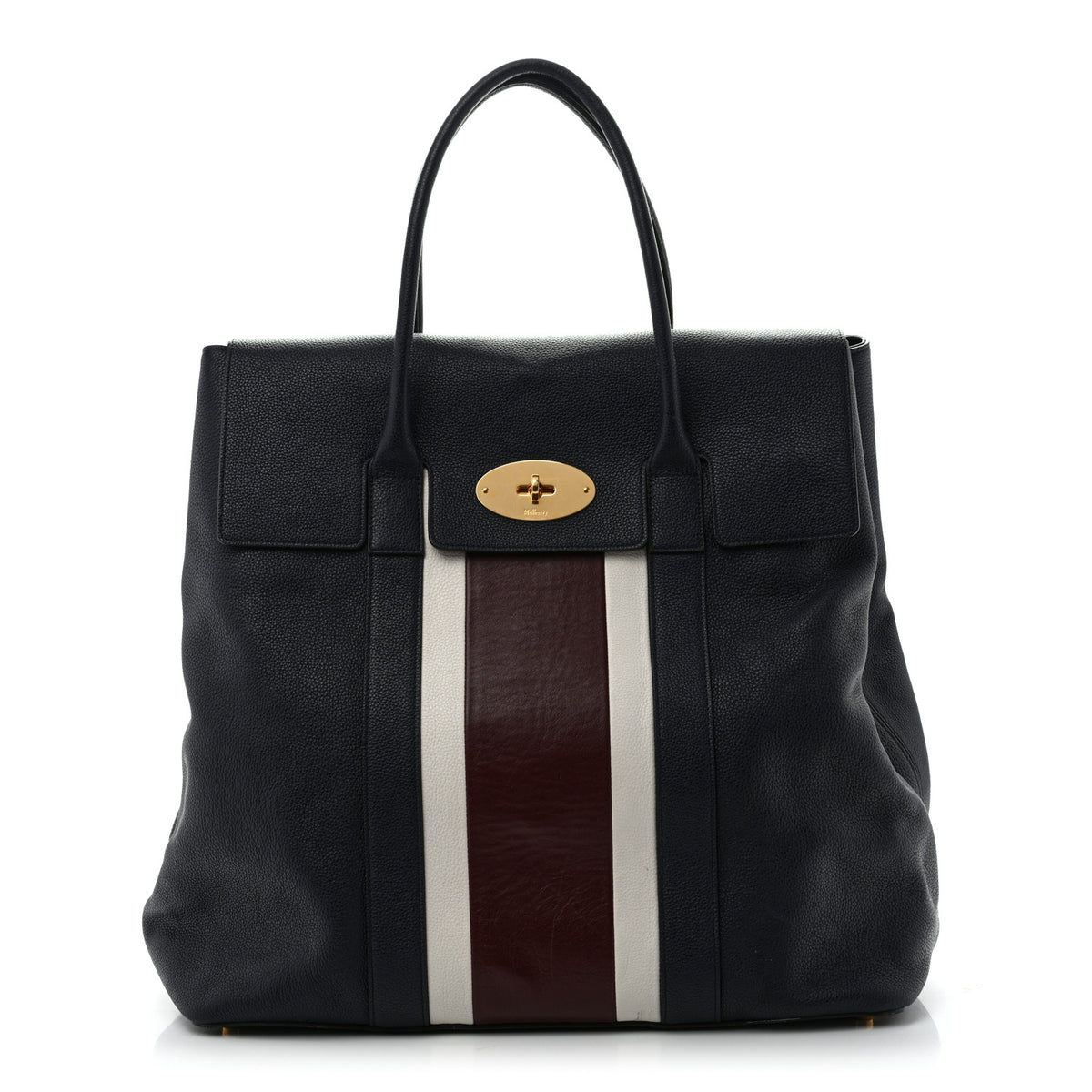 Natural Grain Calfskin College Stripe Oversized Bayswater Navy White Oxblood
