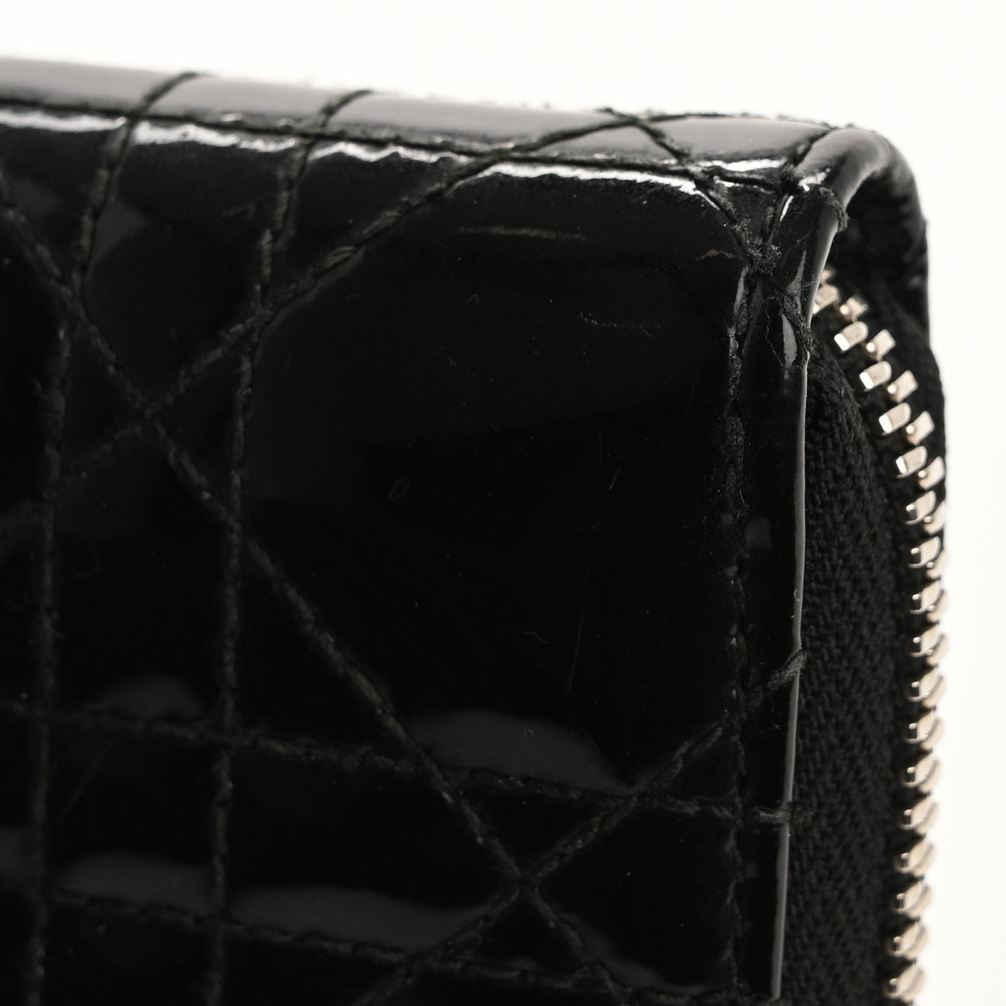 Patent Cannage Lady Dior Continental Zip Wallet Black