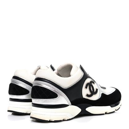Chanel Mesh Suede Calfskin Grained Calfskin Womens CC Sneakers 39 Black White Silver 5 of 11