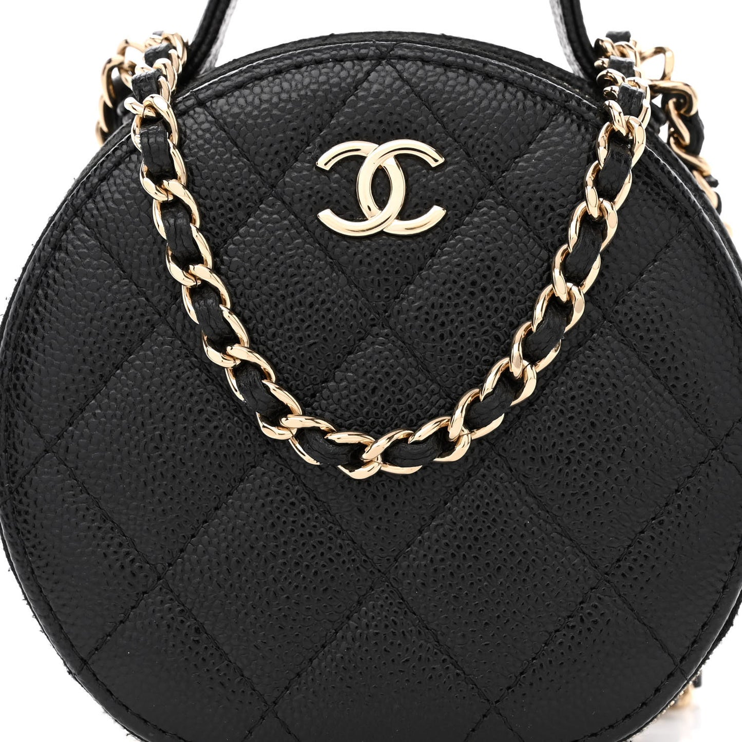 Caviar Quilted Round Handle With Care Vanity With Chain Black