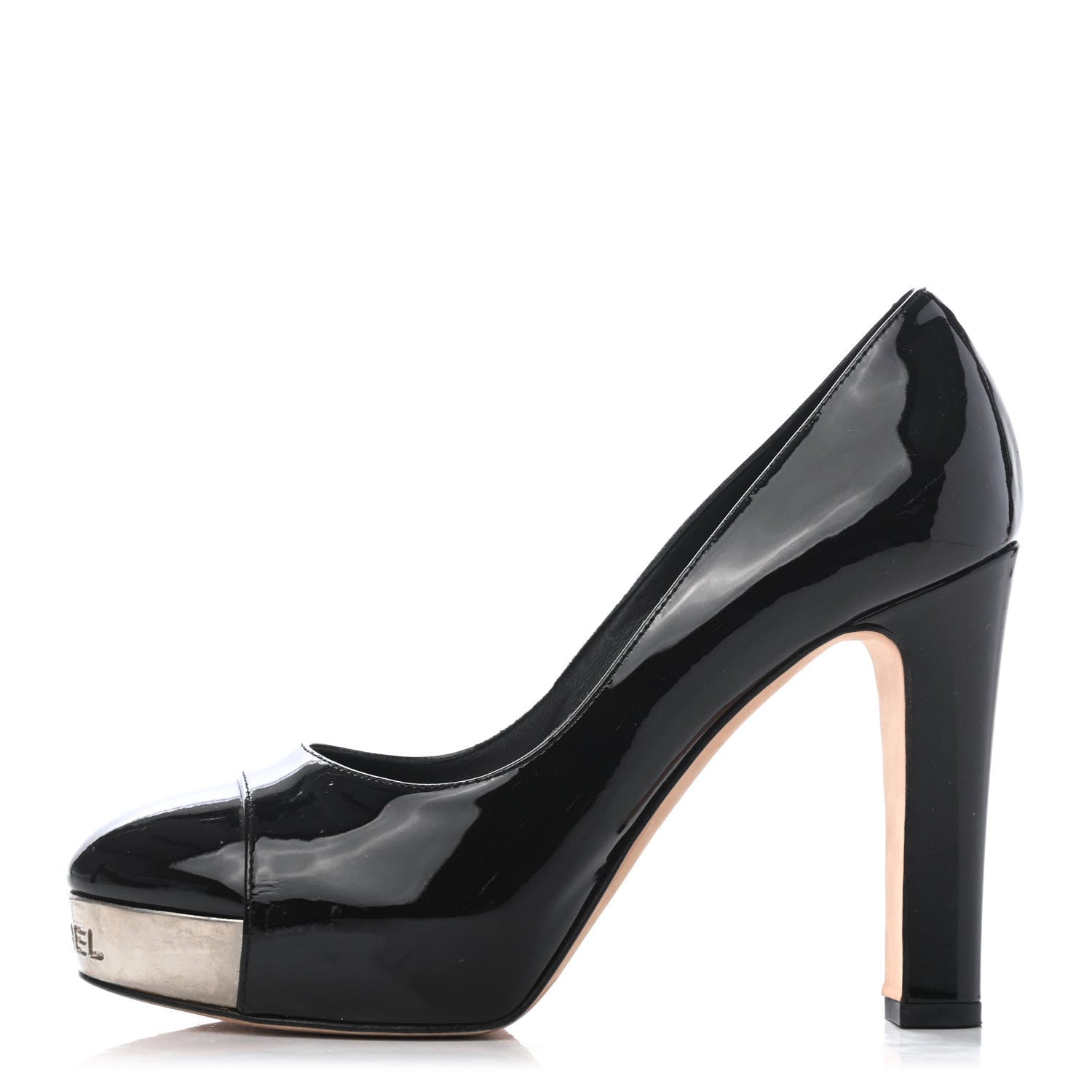 Chanel Patent Silver Cap Toe CC Pumps 37 Black 1 of 4