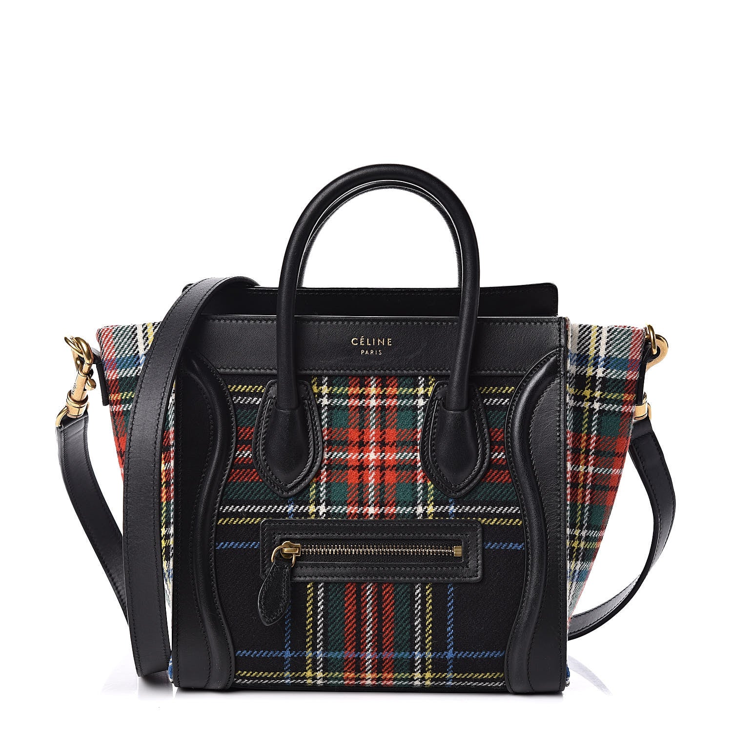 Celine Tartan Calfskin Nano Luggage Red Blue 1 of 11