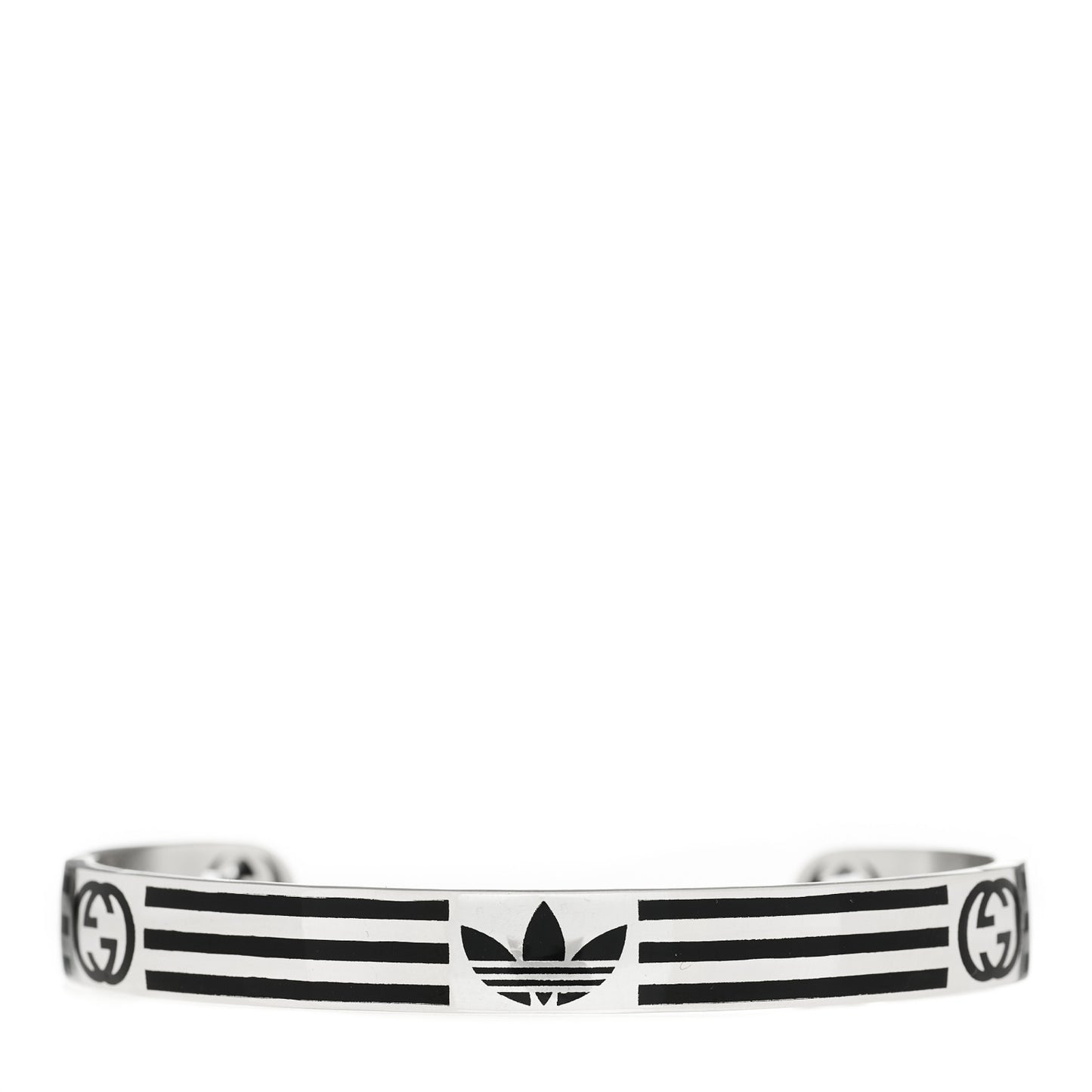 X ADIDAS Sterling Silver Enamel Cuff Bracelet 19 Black