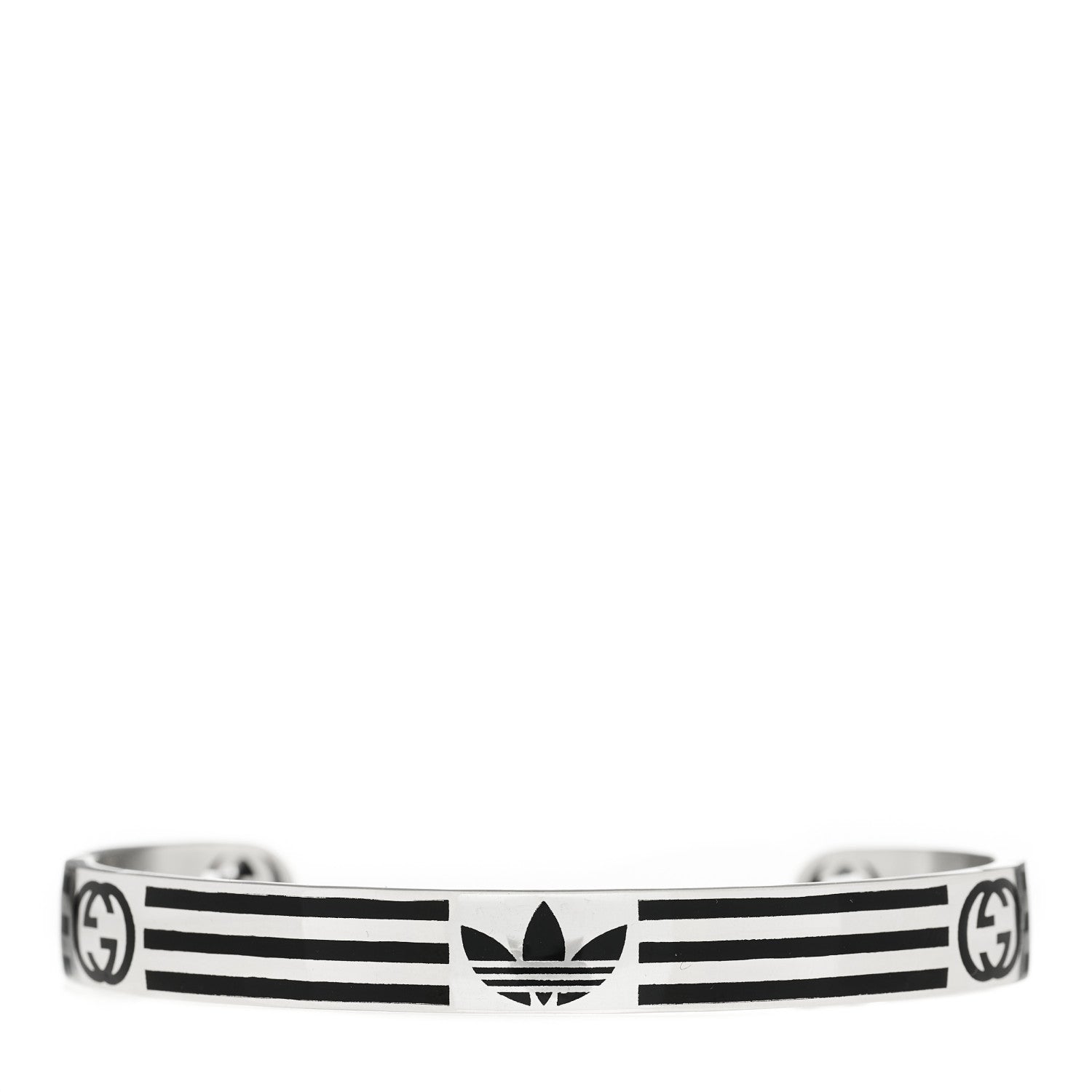 Gucci X ADIDAS Sterling Silver Enamel Cuff Bracelet 19 Black 1 of 5