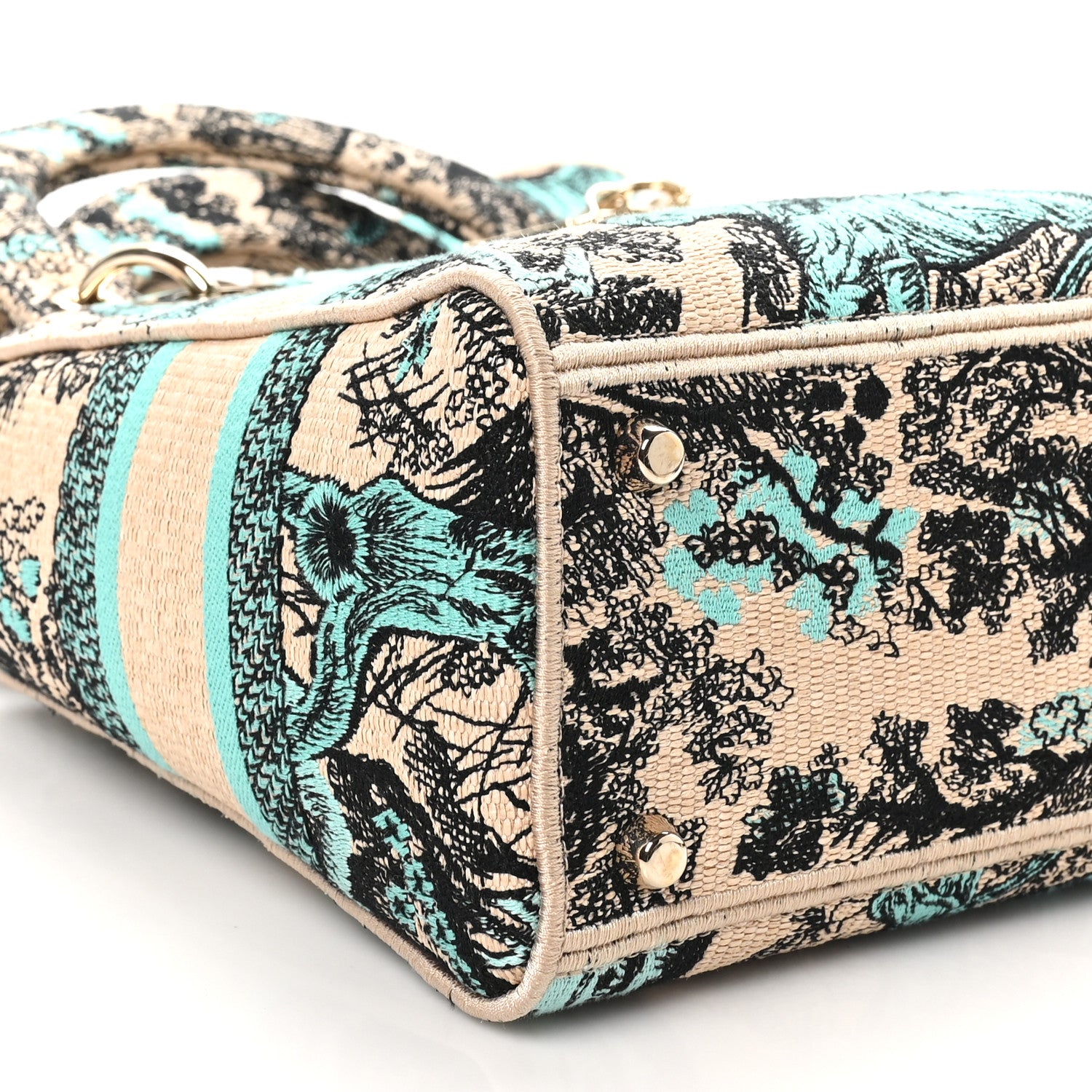Christian Dior Raffia Toile De Jouy Sauvage Embroidered Medium Lady D-Lite Aquamarina 8 of 9