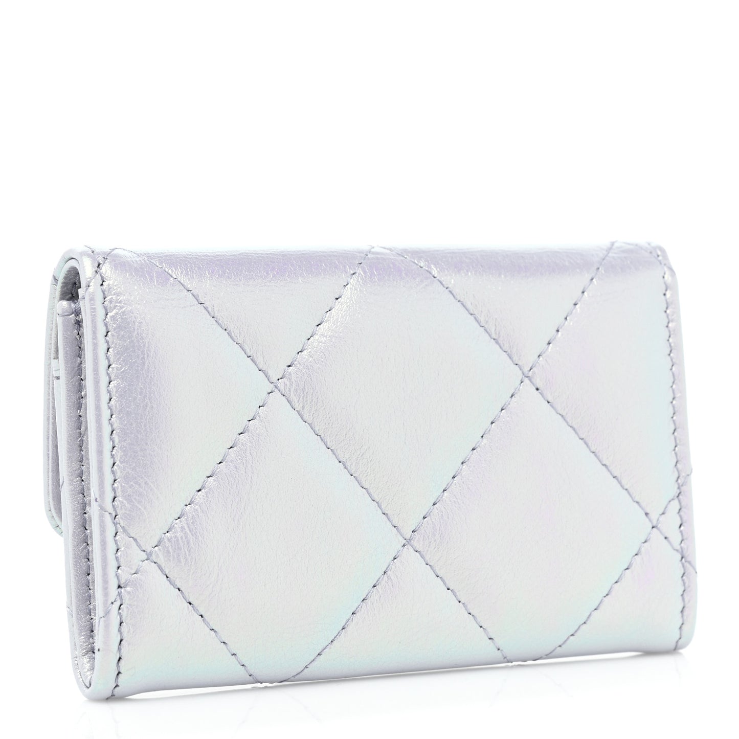 Iridescent Calfskin Quilted Chanel 19 Flap Card Holder Light Purple