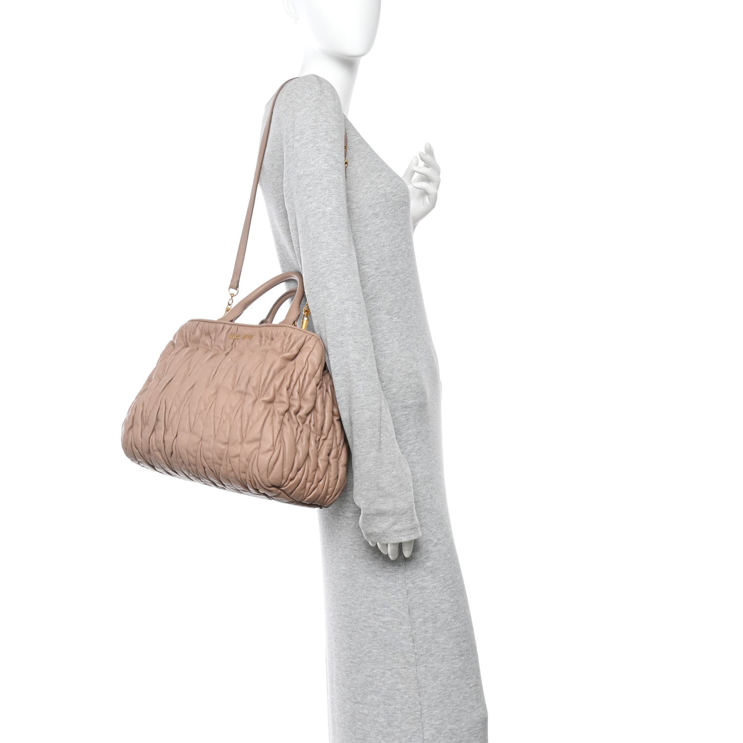 Miu Miu Nappa Matelasse Bauletto Top Handle Bowler Cammeo 2 of 9