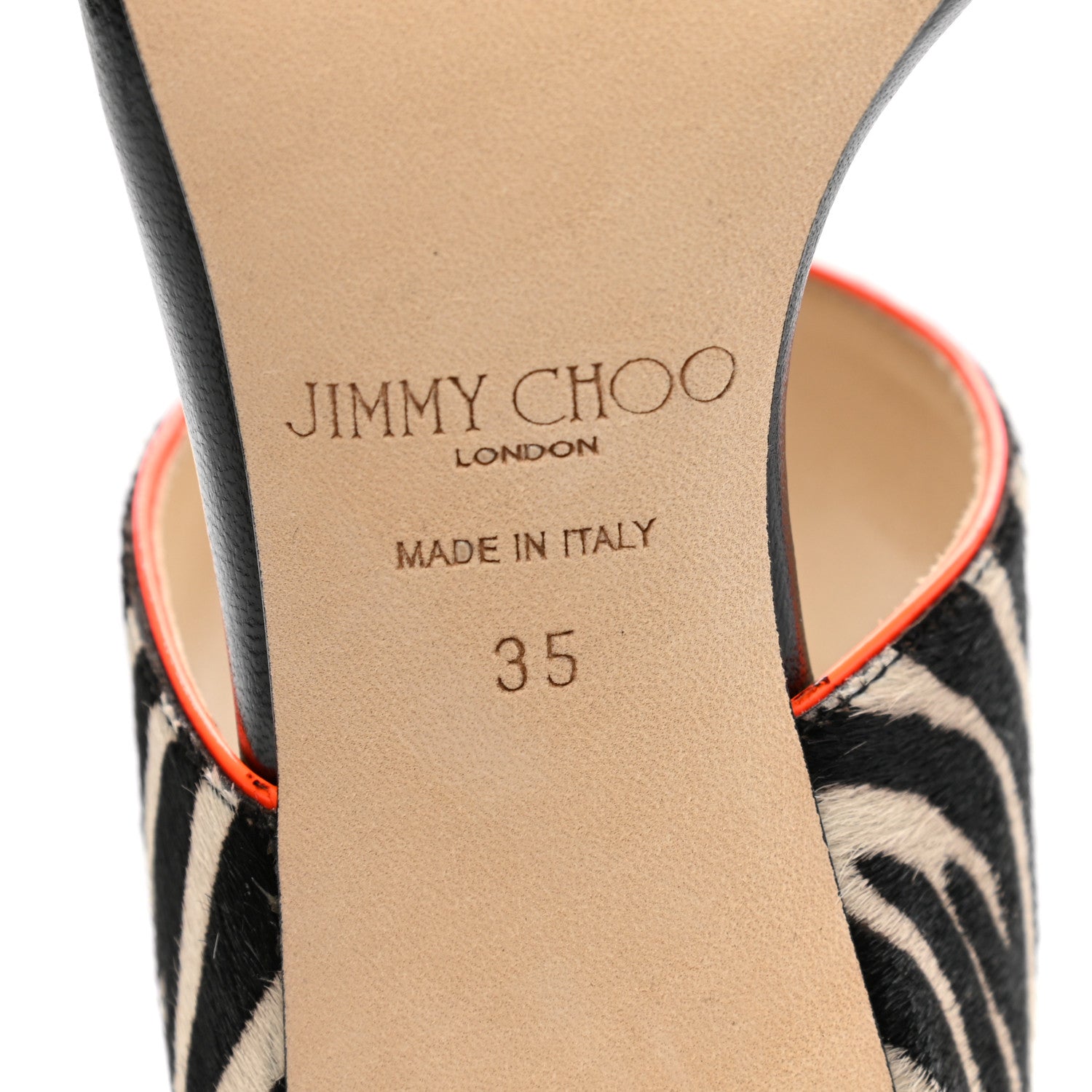 Jimmy Choo Pony Hair Animal Print Hira 65 Sandals 35 Black White Neon Orange 6 of 11