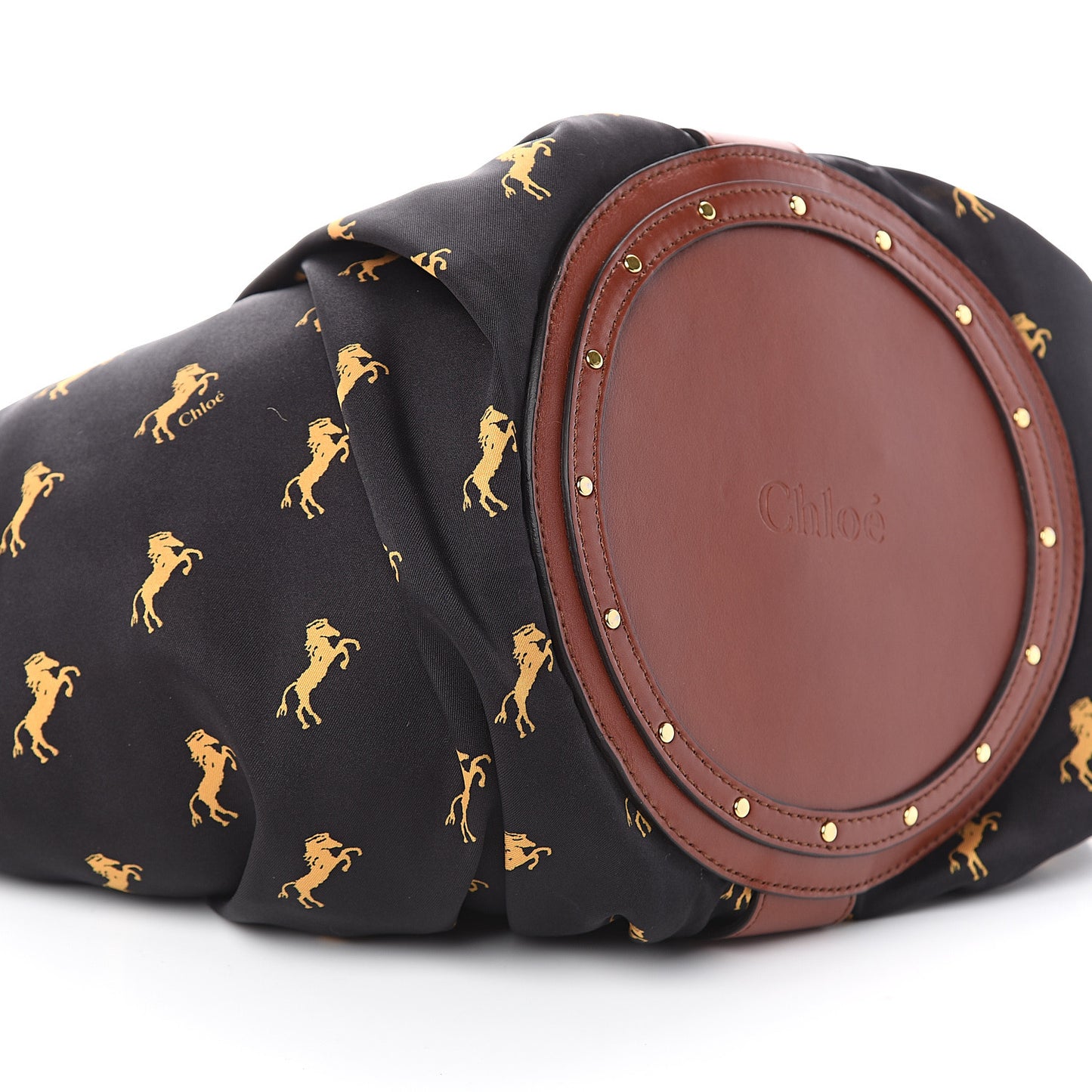 Smooth Calfskin Raffia Little Horses Medium Panier Basket Black Yellow