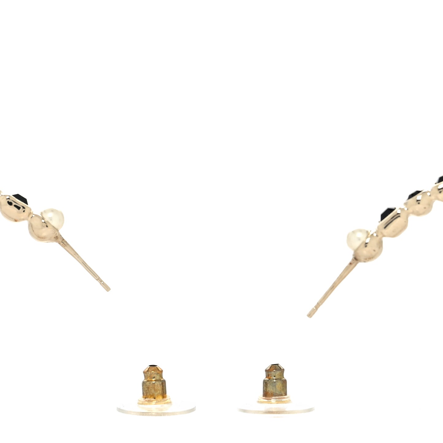 Crystal Pearl CC Hoop Earrings Gold Black