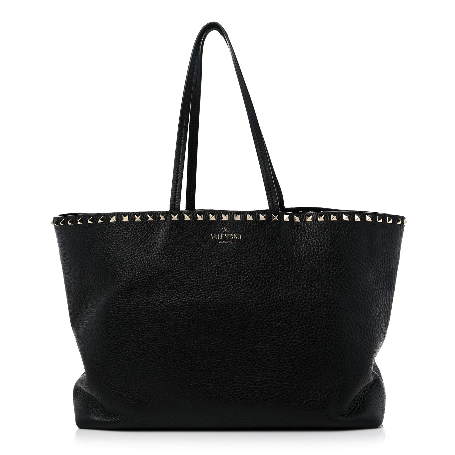 Valentino Garavani Grained Calfskin Rockstud Shoulder Tote Black 1 of 17