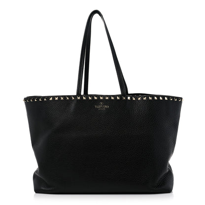Valentino Garavani Grained Calfskin Rockstud Shoulder Tote Black 1 of 17