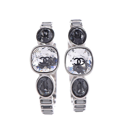 Chanel Baguette Crystal CC Hoop Earrings Silver 1 of 4