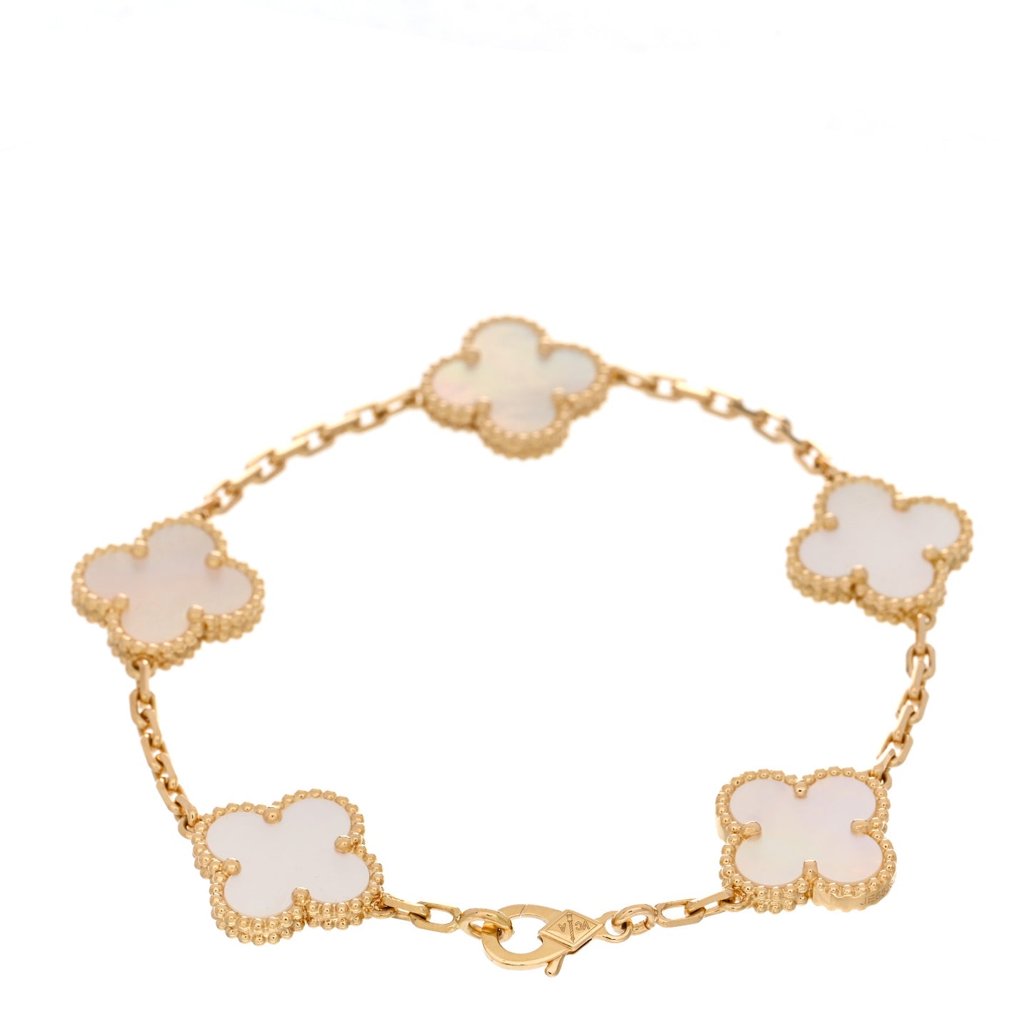 18K Yellow Gold Mother of Pearl 5 Motifs Vintage Alhambra Bracelet