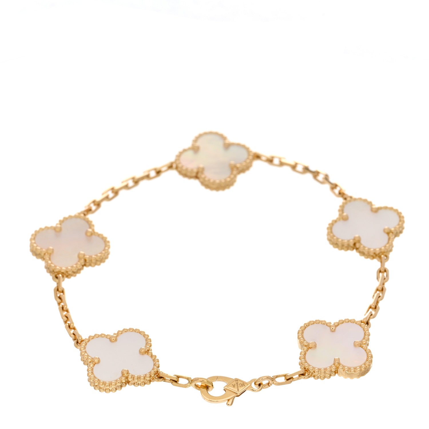 Van Cleef & Arpels 18K Yellow Gold Mother of Pearl 5 Motifs Vintage Alhambra Bracelet 2 of 4