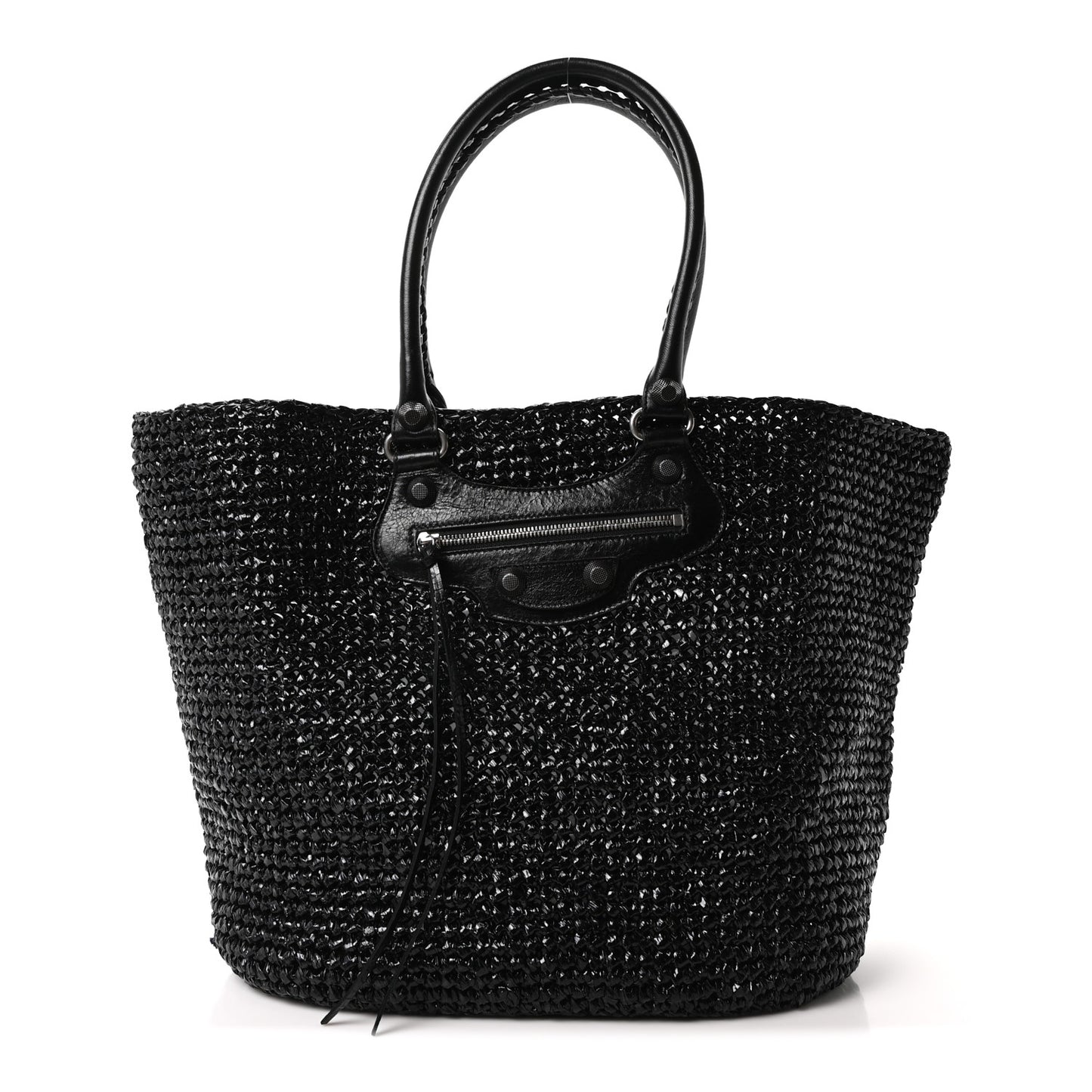 Raffia Woven Le Cagole Panier Tote Bag Black